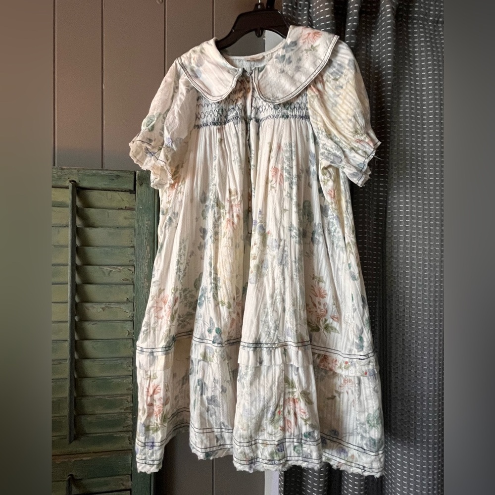 Anthropologie Cream Ruffled Babydoll Dress